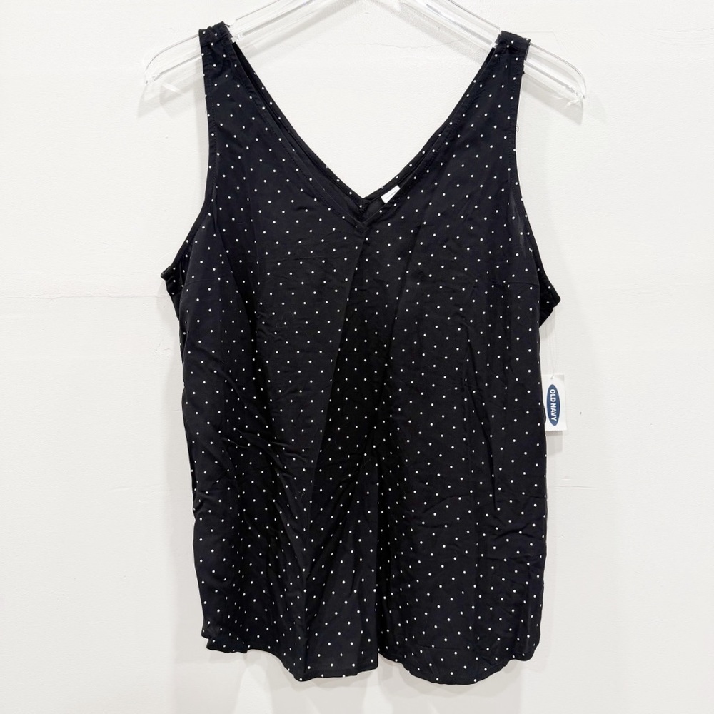 Old Navy Sleeveless V-Neck Top Flowy Black White Polka Dot Medium